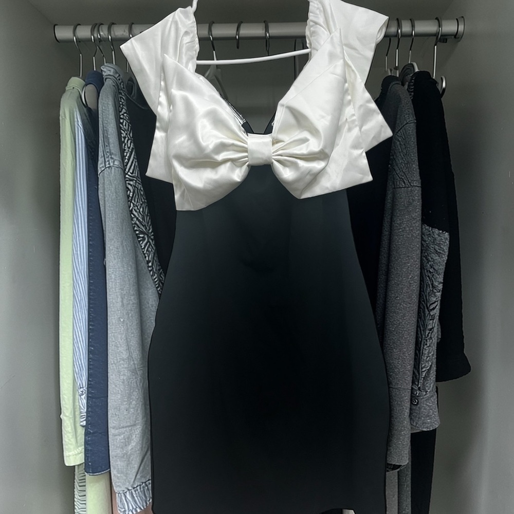 Black and White Mini Dress with Bow